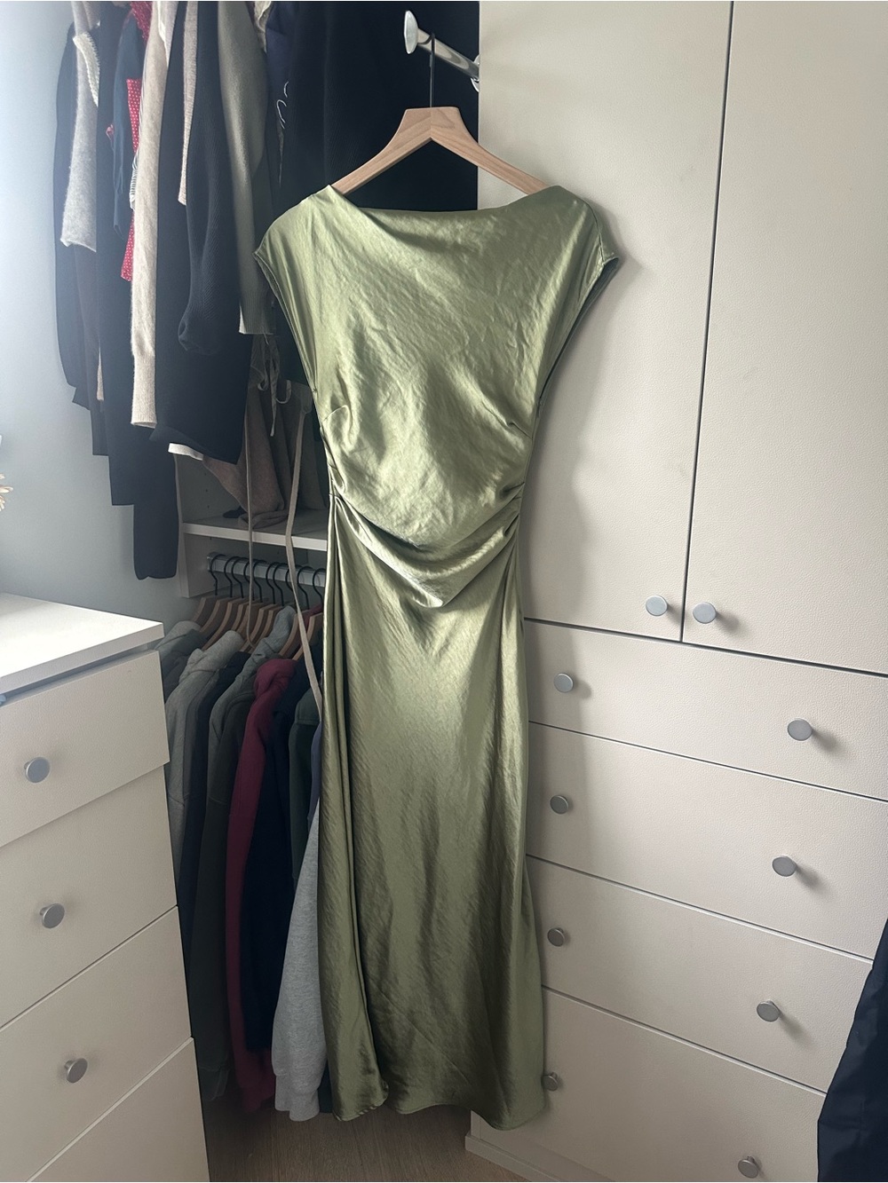 Satin sage Green Cowl Dress